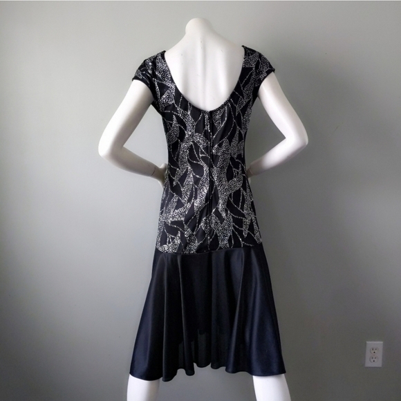Diamond's Run Black Formal Dress Midi Silver Glitter Drop Waist Vintage 80s Prom - Picture 8 of 10